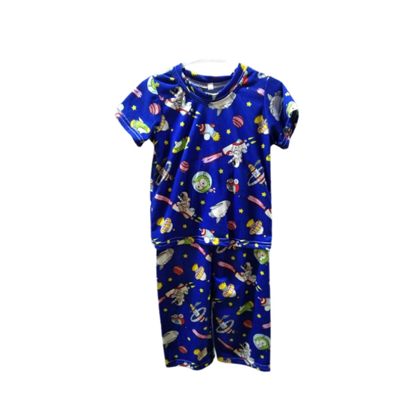 Extra small - Terno shirt & pajama for kids ( Unisex) - Blue Outer Space design