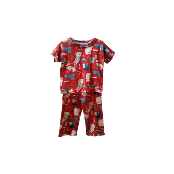 Small - Terno shirt & pajama for kids ( Unisex) - Red Cats design