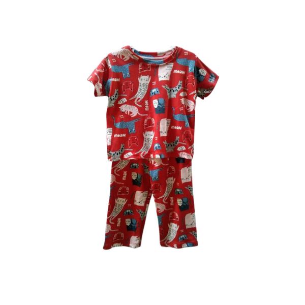 Medium - Terno shirt & pajama for kids ( Unisex) - Red Cats design