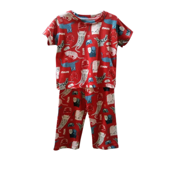 Large - Terno shirt & pajama for kids ( Unisex) - Red Cats design