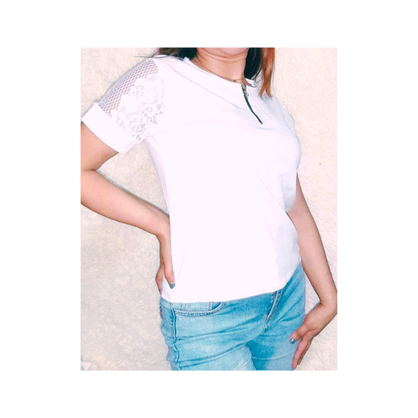 Zipper Lace Blouse - White