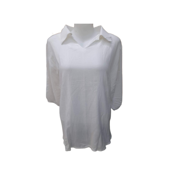 Blouse with Collar 3/4 - Plus Size - White