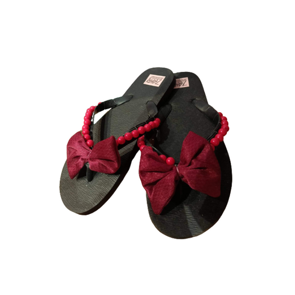 Customized Slippers with Ribbon - Black and Red