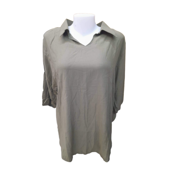 Blouse with Collar 3/4 - Plus Size - Gray