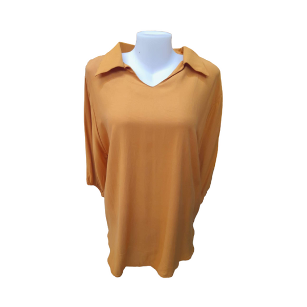 Blouse with Collar 3/4 - Plus Size - Mustard