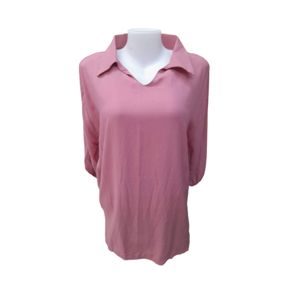 Blouse with Collar 3/4 - Plus Size - Light Pink