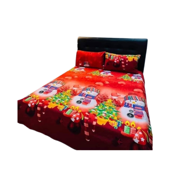 Bed Sheet for Single Bed - Snowman Red