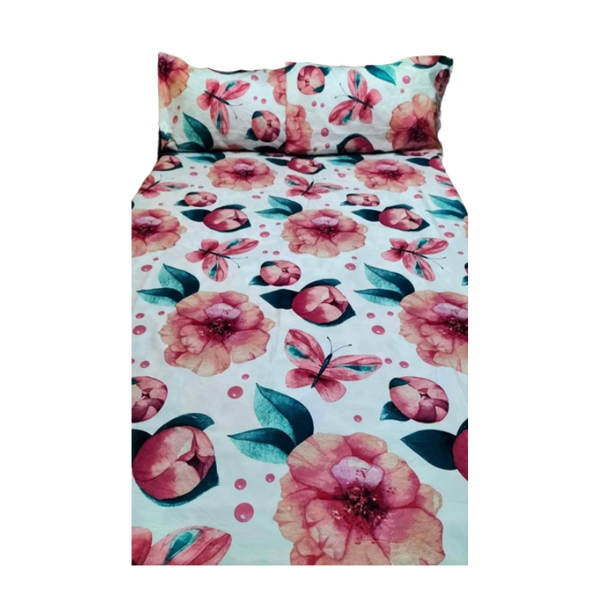 Bedsheet Queen-size with 2 Pillow Case - Flowers Design