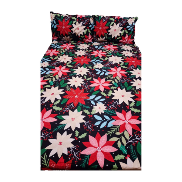 Bedsheet Single with 2 Pillow Case -  Red Floral Design