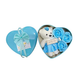 Heart with Mini Teddy Bear and Flowers - Blue