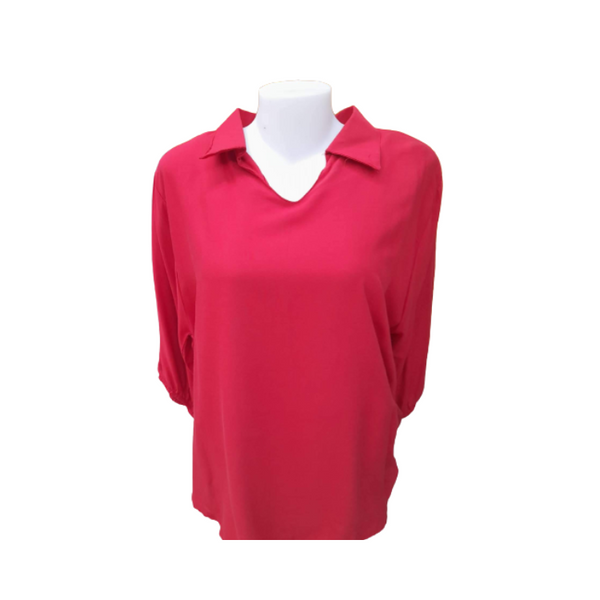 Blouse with Collar 3/4 - Plus Size - Red