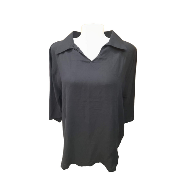 Blouse with Collar 3/4 - Plus Size - Black