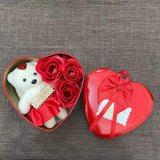 Heart with Mini Teddy Bear and Flowers - Red