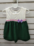 Dress for Kids - Large - White and Green (Violet Ribbon)