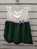 Dress for Kids - Extra Large - White and Green (Violet Ribbon)