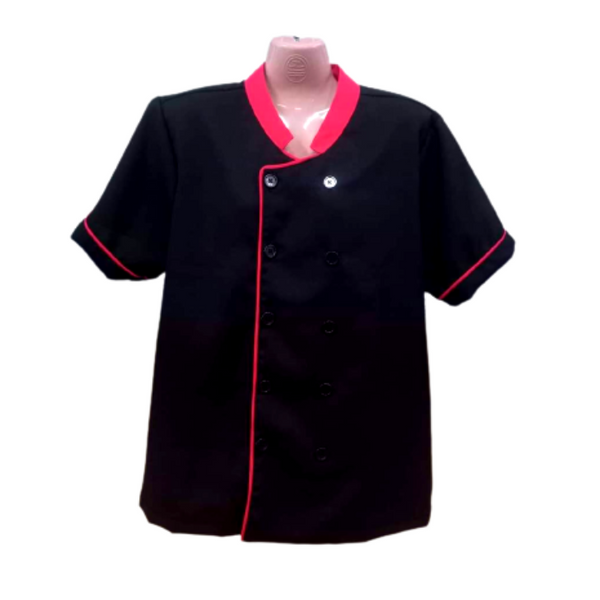 Short Sleeves Chef Uniform - Black with Red