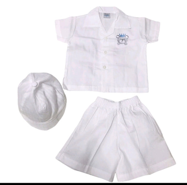 JD's Baby World - Elegant Christening polo Terno with bow  tie set - Bear Design - 6-9 months