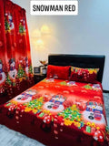 Bed Sheet for Single Bed - Snowman Red