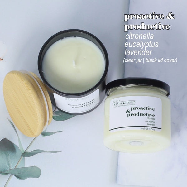 Scented Soy Wax Candle | Fusion of Citronella + Eucalyptus + Lavender (Proactive & Productive) | Clear Jar 4.5oz-Relive Scented Candles-ANEC Global