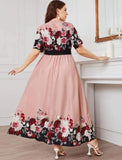 Plus Size Floral Long Dress - Pink