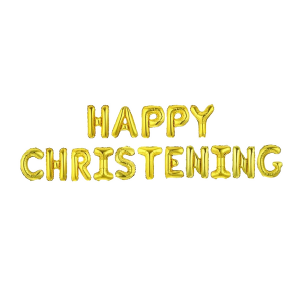 Happy Christening Foil Letter Balloons - Gold