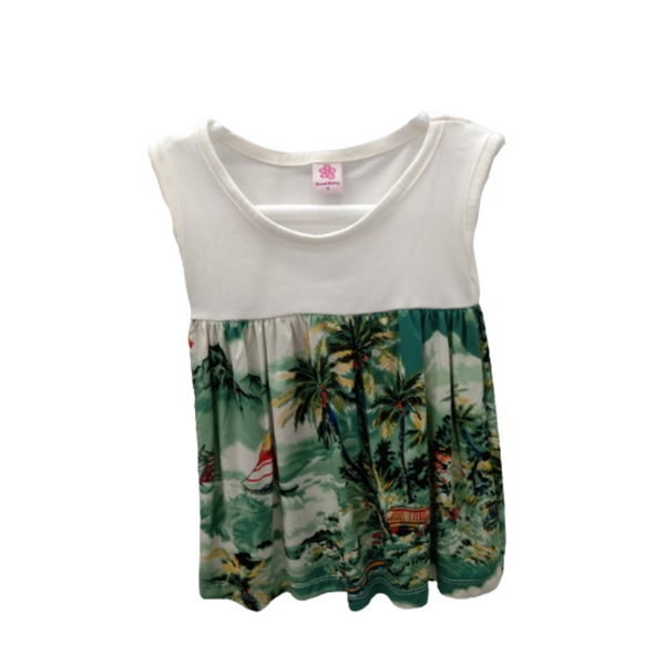 Dress for Kids - Small - White and Green (with Trees design)