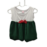 Dress for Kids - Large - White and Green (Red Polka Dots Ribbon)