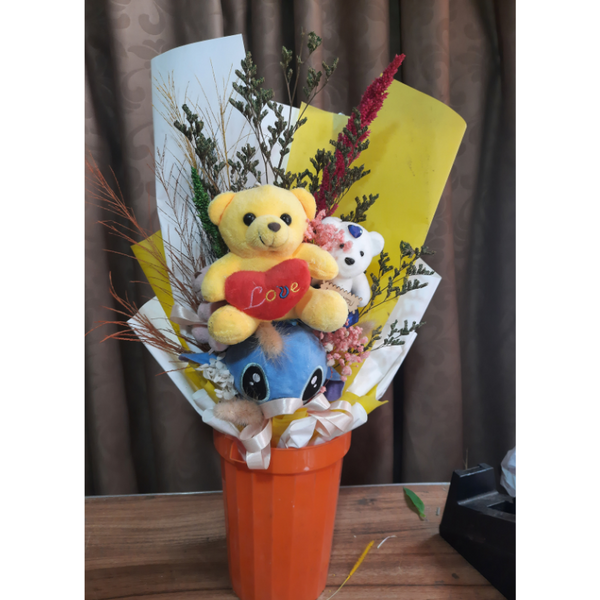 Dried Flower with Yellow Teddy Bear