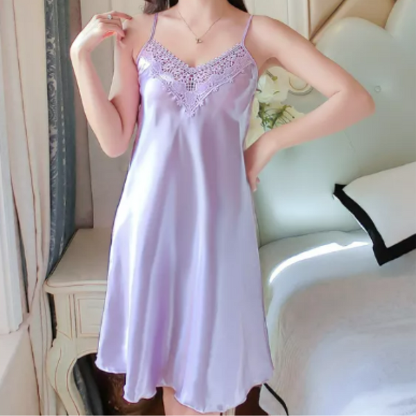 Sexy Satin Dress Nightwear - Purple