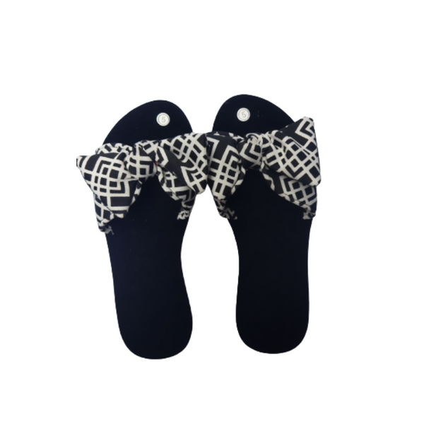 Sandals for Ladies - Black with Black and White Ribbon