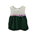 Dress for Kids - Large - White and Green (Violet Ribbon)