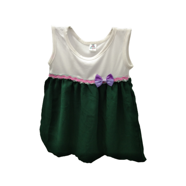 Dress for Kids - Extra Large - White and Green (Violet Ribbon)